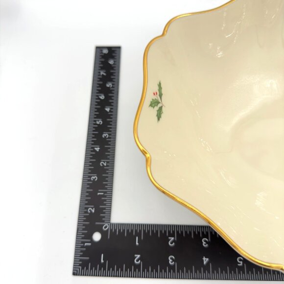 Vintage Lenox Dimension Holiday Holly Berry Scalloped 10" Long Oval Serving Bowl - Picture 5 of 8